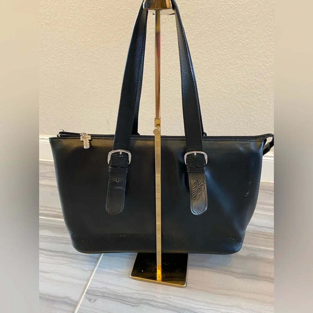 Jack Georges Black Italian Leather Milano Women’s Briefcase Tote Bag